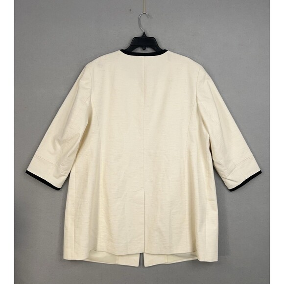 Talbots Coat Women 22W Ivory Textured Black Trim Collarless Capsule Quiet Luxury - Picture 7 of 13